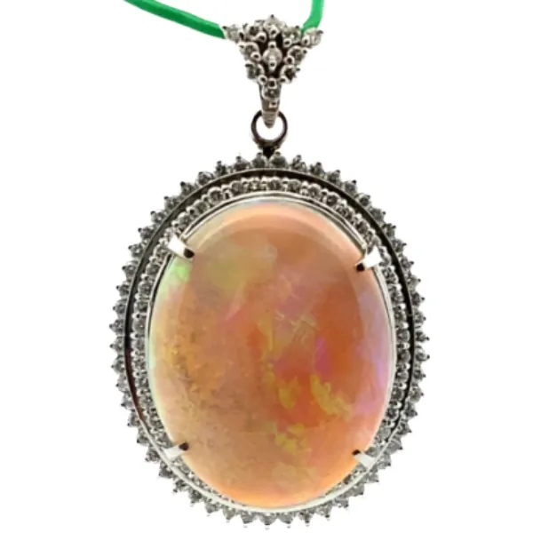 Pt･Pm900 オパール・ダイヤモンド ネックレス/ペンダントトップ 21.43・1.62ct
