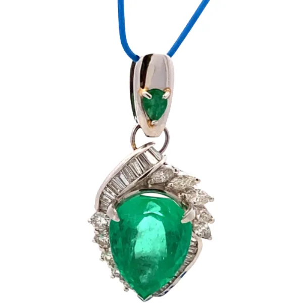 Pt･Pm900 コロンビア産エメラルド・ダイヤモンド ネックレス/ペンダントトップ 11.85・2.06ct