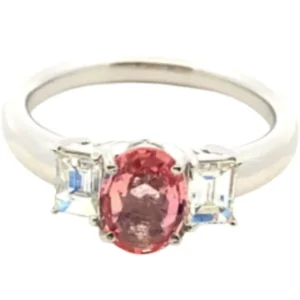 Pt･Pm900 パパラチアサファイア・ダイヤモンド リング 0.949・0.47ct