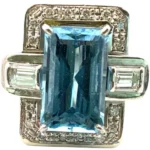 Pt･Pm900 アクアマリン・ダイヤモンド リング 3.96・0.47・0.15ct