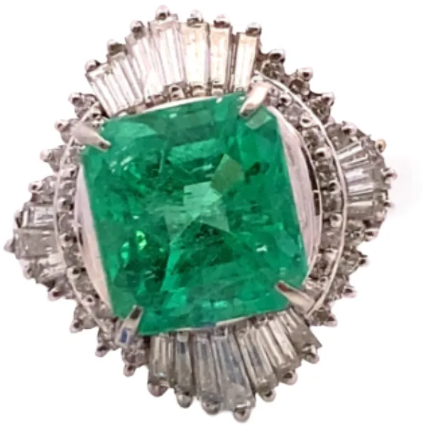 Pt･Pm900 コロンビア産エメラルド・ダイヤモンド リング 3.85・0.91ct