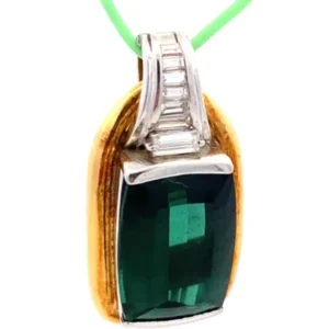 Pt900K18 グリーントルマリン・ダイヤモンド ネックレスペンダントトップ 13.27・0.38ct