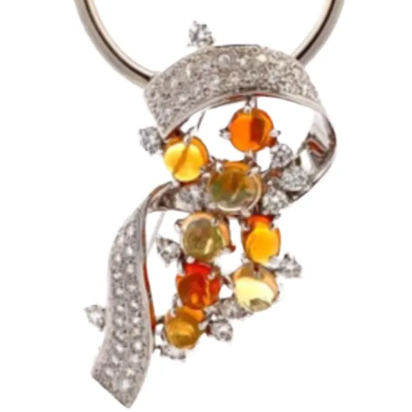 Pt･Pm900 オパール・ダイヤモンド ブローチ 3.31・D1.29 ct