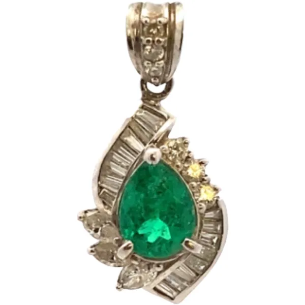 Pt･Pm900 エメラルド・ダイヤモンド ネックレス/ペンダントトップ 1.13・0.75ct