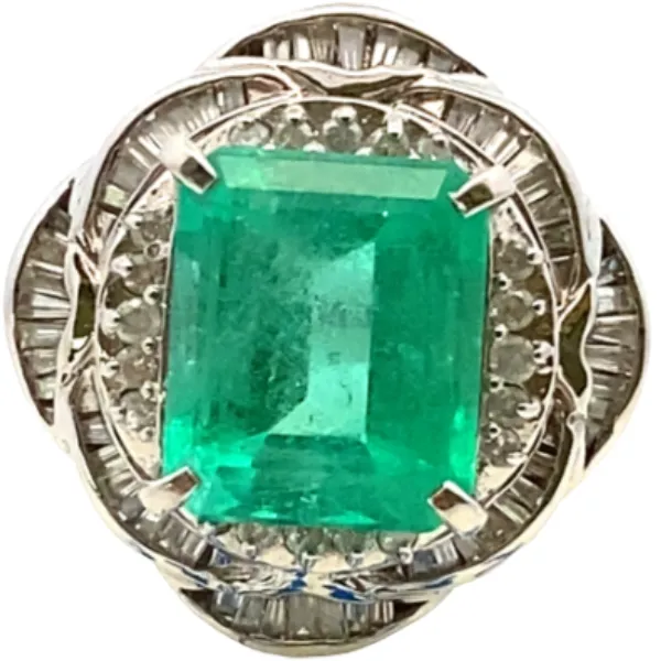 Pt･Pm900 コロンビア産エメラルド・ダイヤモンド リング 4.85・0.82ct