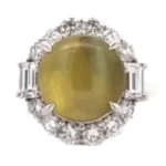 Pt･Pm900 クリソベリルキャッツアイ・ダイヤモンド リング 8.934 ct 1.28 ct