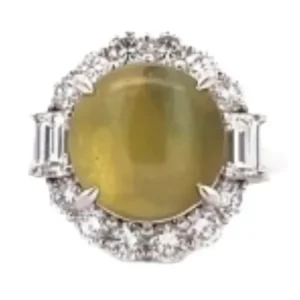 Pt･Pm900 クリソベリルキャッツアイ・ダイヤモンド リング 8.934 ct 1.28 ct
