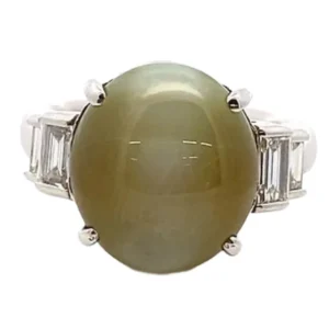 Pt･Pm900 クリソベリルキャッツアイ・ダイヤモンド 14.765・D0.52ct