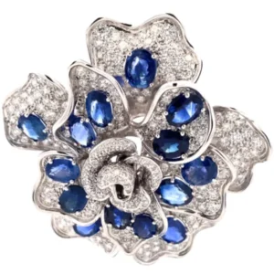 K18 ブルーサファイア・ダイヤモンド ブローチ S20.22・D1.31・7.63ct