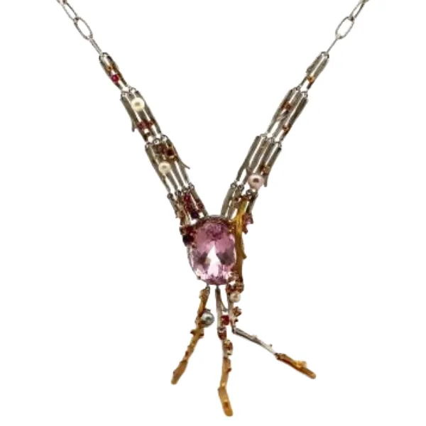 K18K18WG クンツァイト・多色石 ネックレストップ 19.64 ct 0.45 ct