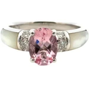 タサキ K18WG モルガナイト・多色石 リング 1.03・0.1ct