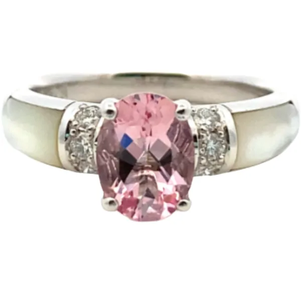 タサキ K18WG モルガナイト・多色石 リング 1.03・0.1ct