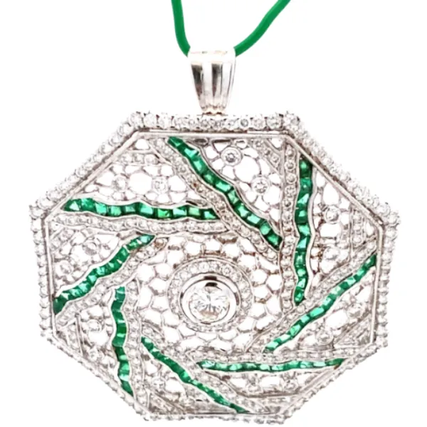 K18/Pt900 エメラルド・ダイヤモンド ネックレス/ペンダントトップ 3.24・2.75ct