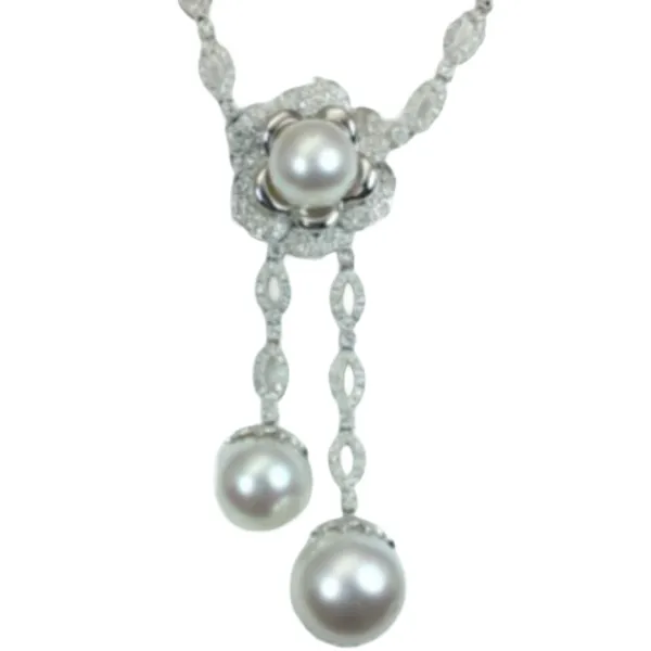 K18WG パール・ダイヤモンド ネックレス/ペンダントトップ D1.5 ct