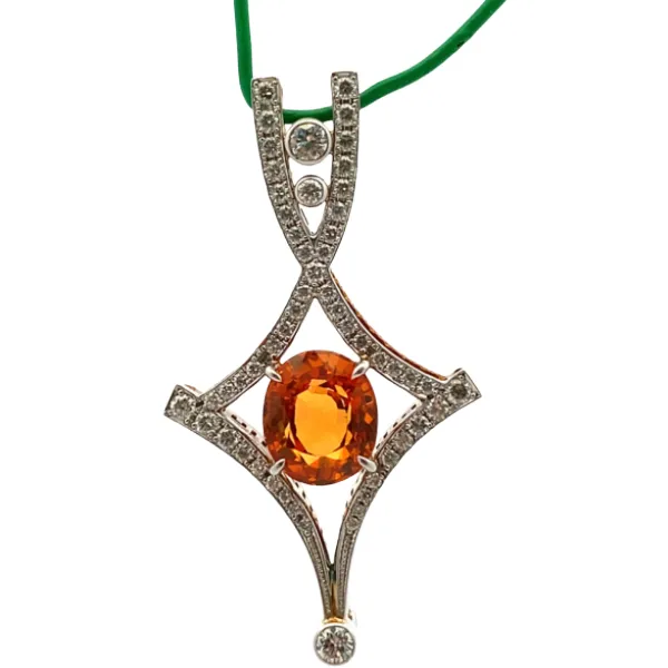 Pt900/K18[Kﾒｲﾝ] スペサルティンガーネット・ダイヤモンド ネックレス/ペンダントトップ 5.39・0.93ct