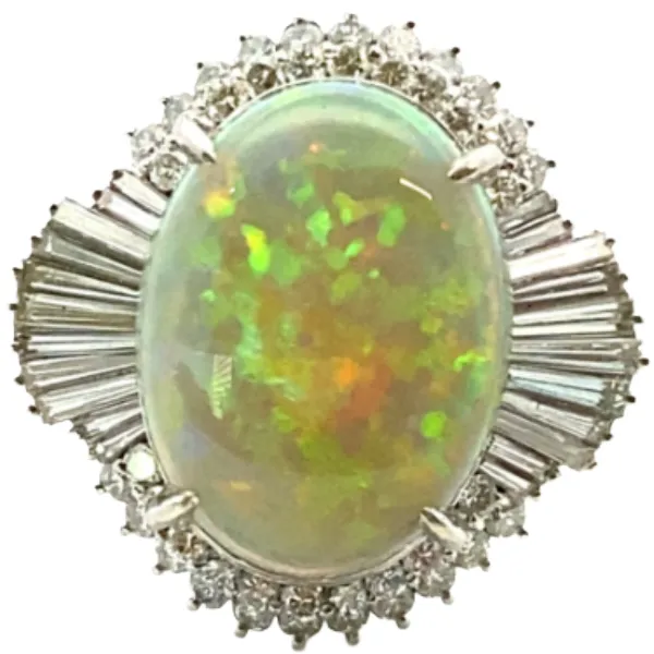 Pt･Pm900 オパール・ダイヤモンド リング 6.56・0.9・0.77ct