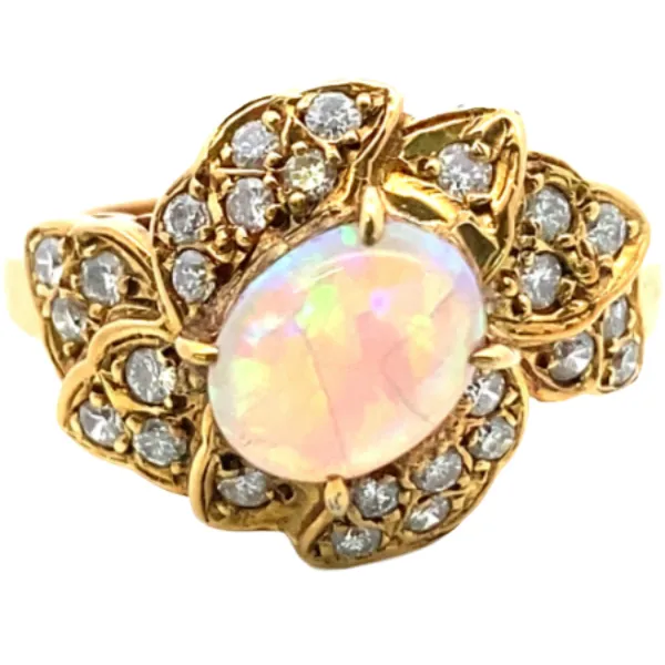 K18 オパール・ダイヤモンド リング 0.91・0.34ct