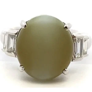 Pt･Pm900 クリソベリルキャッツアイ・ダイヤモンド リング 14.765・D0.52ct