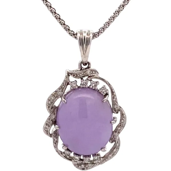 K18WG ラベンダー翡翠・ダイヤモンド ネックレス/ペンダントトップ 10.66・D0.18ct