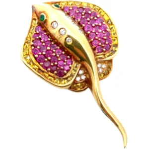 K18 / ルビー・多色石 ブローチ 2.44・1.31・0.16・0.07ct