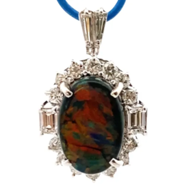 Pt･Pm900 ブラックオパール・ダイヤモンド ネックレス/ペンダントトップ 2.78・0.72・0.13ct