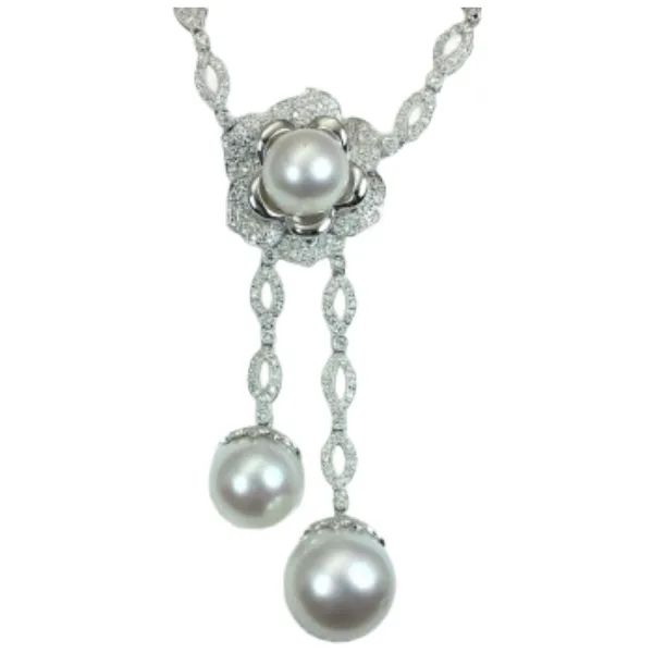 K18WG パール・ダイヤモンド ネックレス D1.5 ct