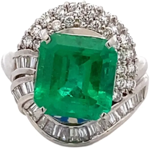 Pt･Pm900 コロンビア産エメラルド・ダイヤモンド リング E7.29・D1.39ct