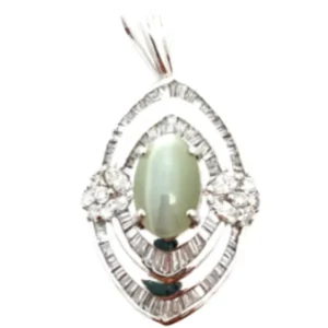 Pt･Pm900 クリソベリルキャッツアイ・ダイヤモンド ネックレス/ペンダントトップ 2.41・D1.04ct