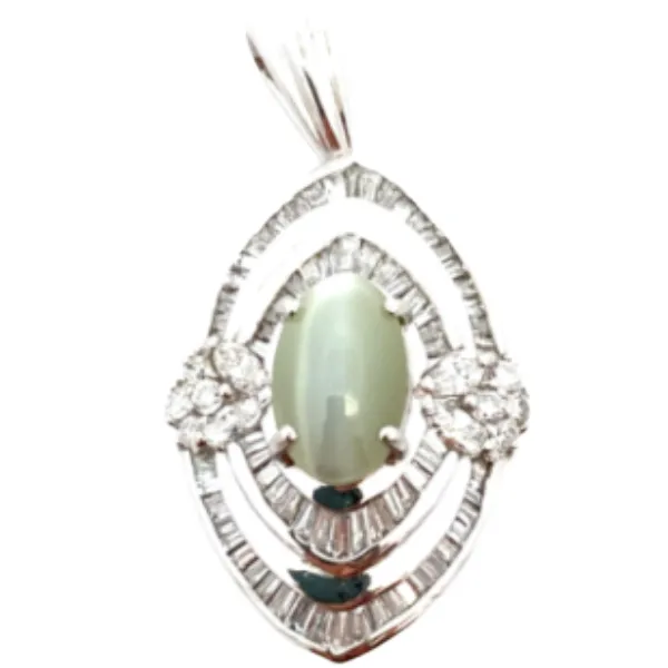 Pt･Pm900 クリソベリルキャッツアイ・ダイヤモンド ネックレス/ペンダントトップ 2.41・D1.04ct