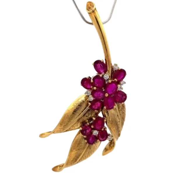 K18 ルビー・ダイヤモンド ブローチ 3.73・0.15 ct