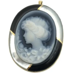 K18 ストーンカメオ・シェル・オニキス ブローチ