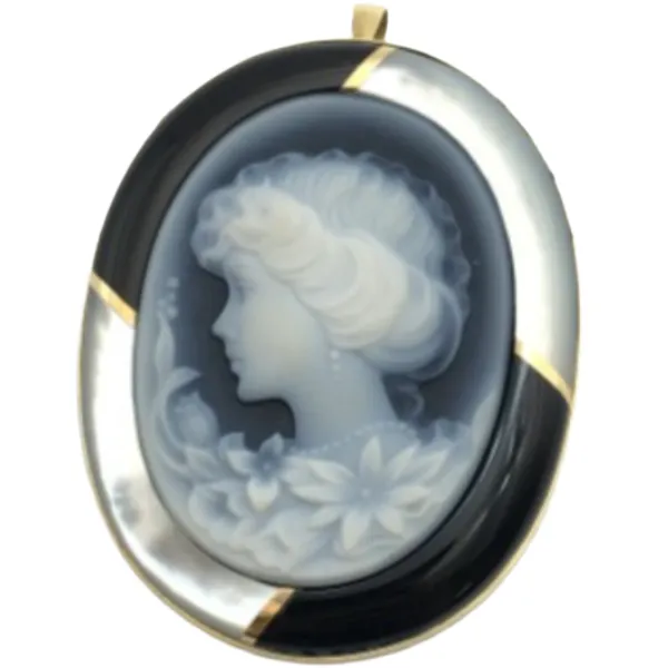 K18 ストーンカメオ・シェル・オニキス ブローチ
