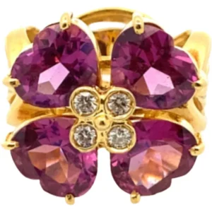 K18 ガーネット・ダイヤモンド リング 0.15ct