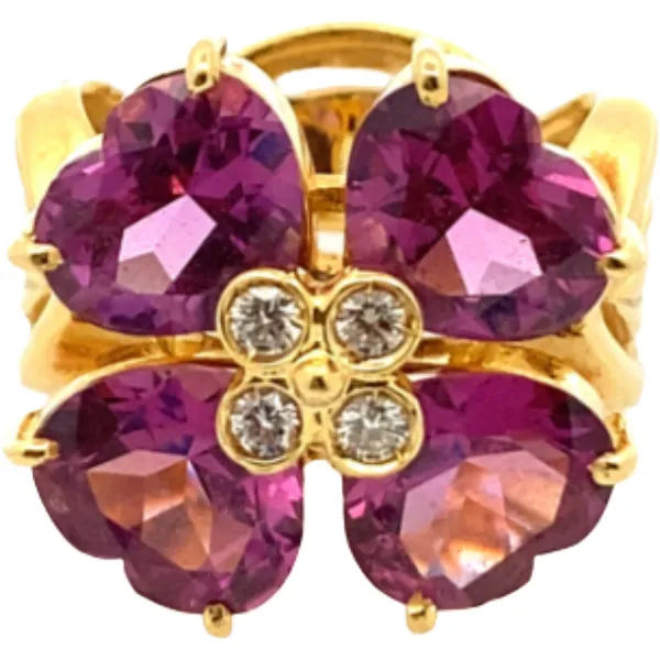 K18 ガーネット・ダイヤモンド リング 0.15ct