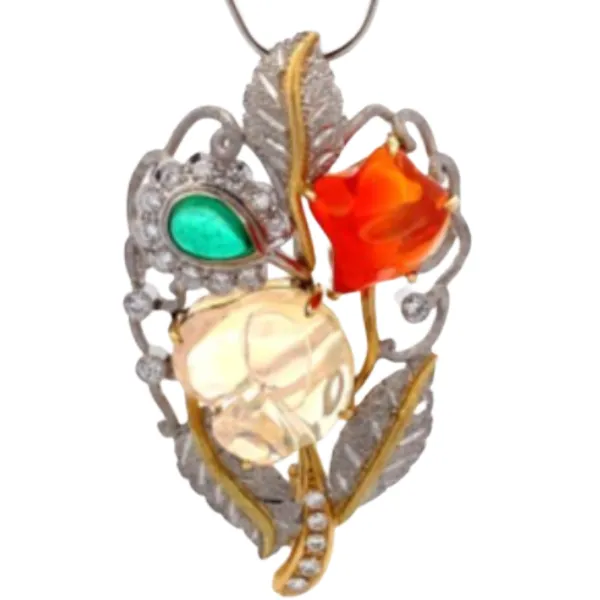 K18/K18WG ファイヤーオパール・多色石 ブローチ 0.41・2.87・4.51 ct 0.25 ct