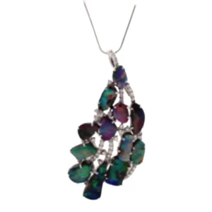 Pt･Pm900 ボルダーオパール・ダイヤモンド ブローチ 23.81・0.86 ct