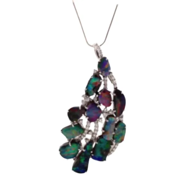 Pt･Pm900 ボルダーオパール・ダイヤモンド ブローチ 23.81・0.86 ct