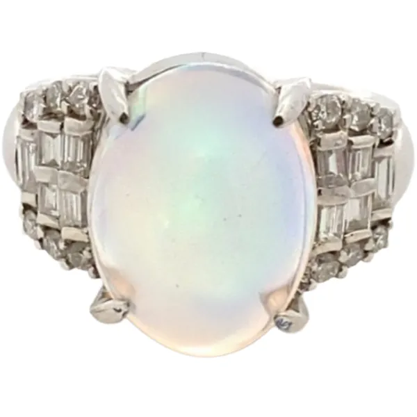 Pt･Pm900 ウォーターオパール・ダイヤモンド リング 7.00・D0.68ct
