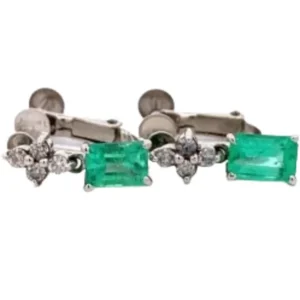 K14WG エメラルド・ダイヤモンド イヤリング 0.72・0.6・0.12・0.12 ct