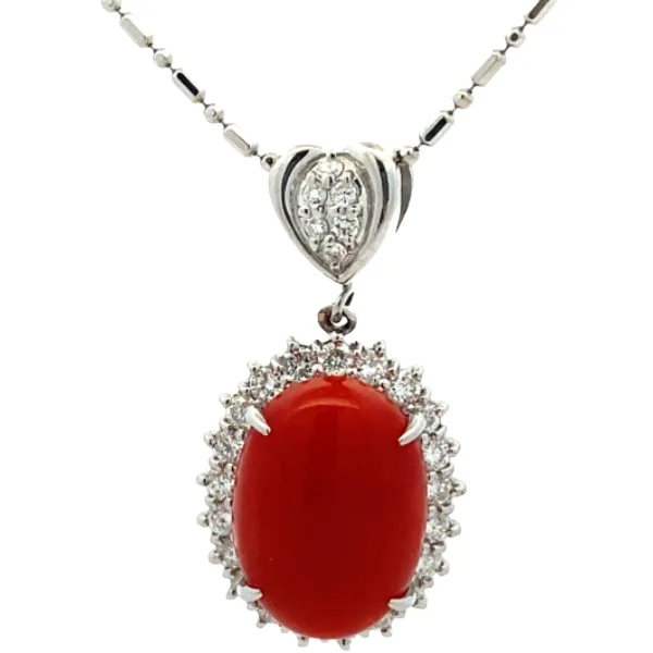 Pt850/Pt900 サンゴ・ダイヤモンド ネックレス/ペンダントトップ 5.86・0.71ct