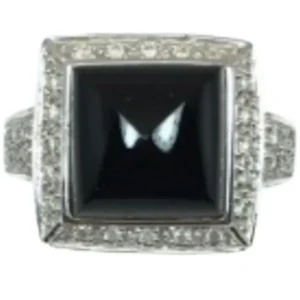 K18WG オニキス・ダイヤモンド リング 5.91 ct 0.53 ct