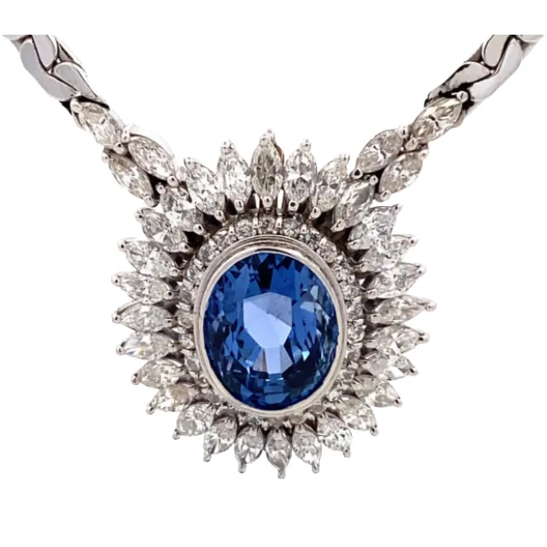 Pt850/Pt900 スリランカ産非加熱ブルーサファイア・ダイヤモンド ネックレス S8.92・D3.83ct