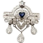 Pt･Pm900 サファイア・ダイヤモンド ブローチ 0.97・D2.18ct