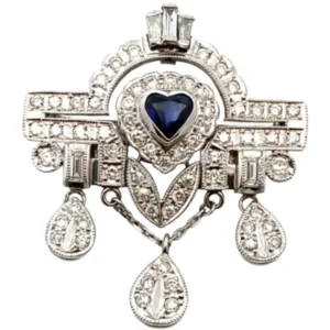 Pt･Pm900 サファイア・ダイヤモンド ブローチ 0.97・D2.18ct