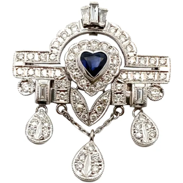 Pt･Pm900 サファイア・ダイヤモンド ブローチ 0.97・D2.18ct