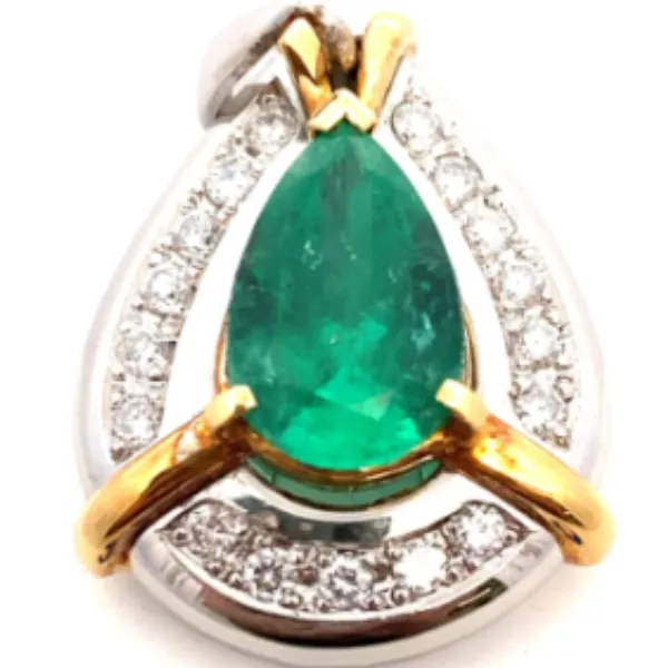 Pt900/K18[Ptﾒｲﾝ] コロンビア産エメラルド・ダイヤモンド ネックレス/ペンダントトップ 3.02・0.46ct