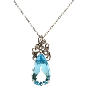 K18WG アクアマリン・ダイヤモンド ネックレスペンダントトップ 6.297・0.1ct
