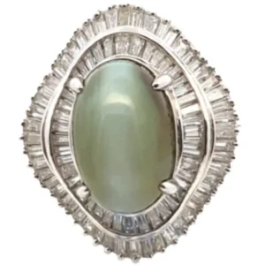 Pt･Pm900 クリソベリルキャッツアイ・ダイヤモンド リング 13.58・D1.98ct