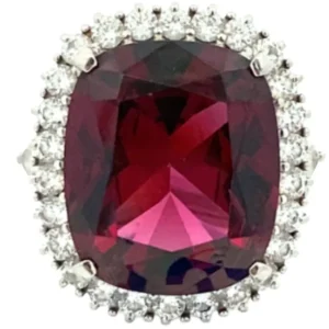 Pt･Pm900 ロードライトガーネット・ダイヤモンド リング 16.44・1.41ct