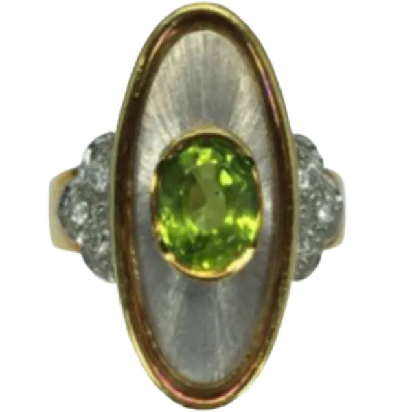 Pt900/K18 ペリドット・ダイヤモンド リング P1.947 ct D0.22 ct